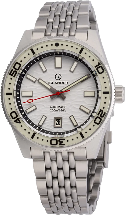 Islander Watch Northport Hi-Beat Automatic White Ripple Dial #ISL-360