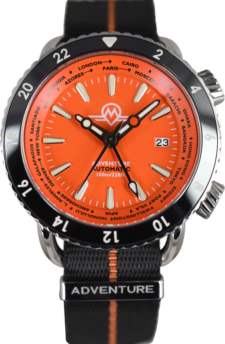 Monro Adventure MA-3 GMT World Timer Sunset Orange (Pre-owned)