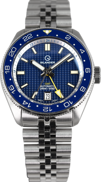 Islander Watch Automatic GMT Blue Waffle Dial #ISL-214 (Pre-owned)