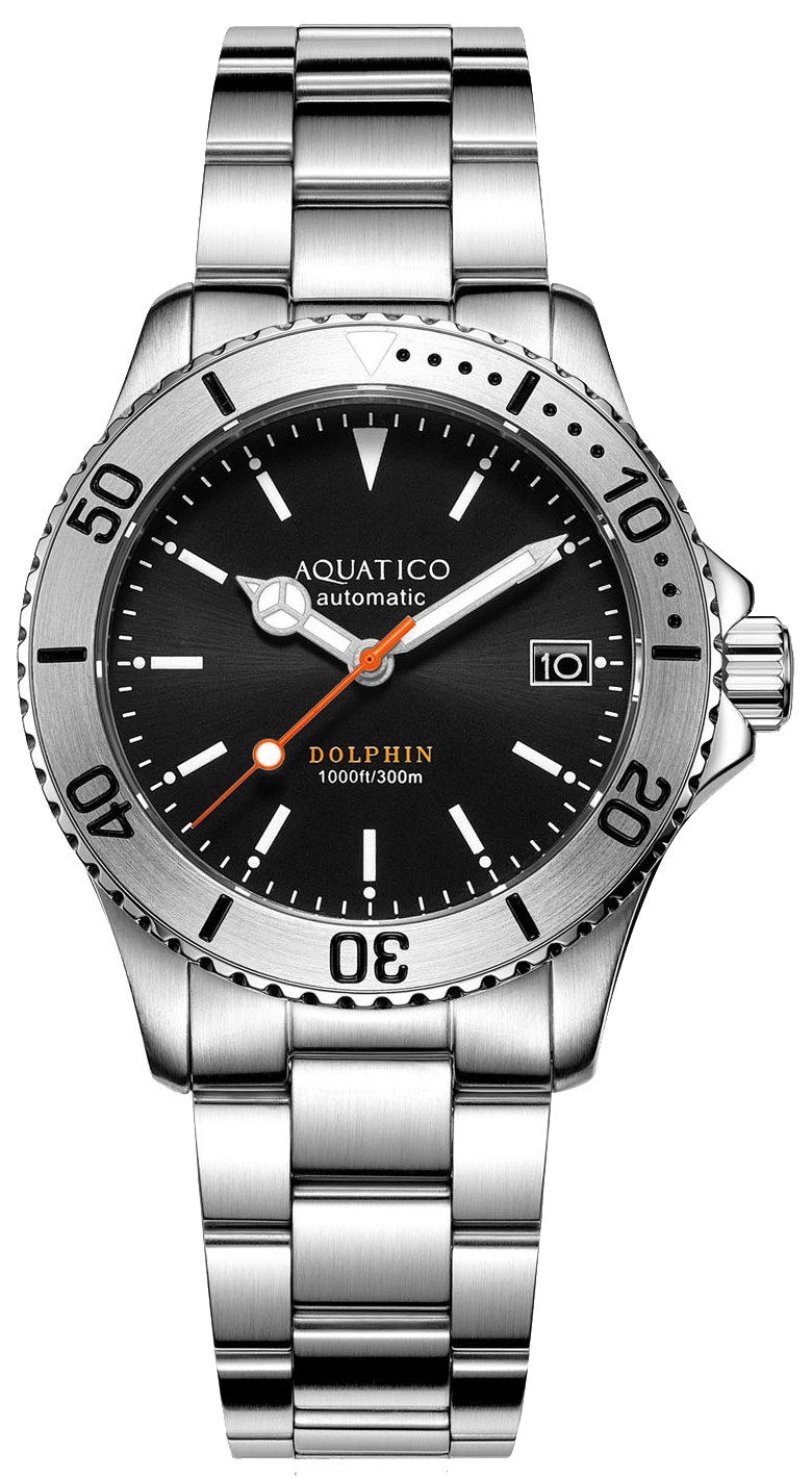 Aquatico Dolphin 39mm Automatic Dive Watch Black