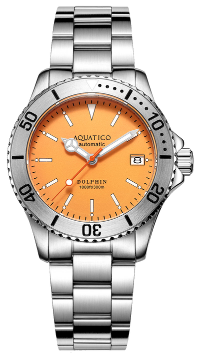 Aquatico Dolphin 39mm Automatic Dive Watch Orange