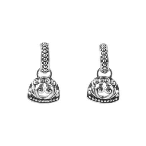 Barse Beaded Scrolled Sterling Charm Earring