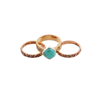 Barse Bronze Copper and Turquoise Stack Ring