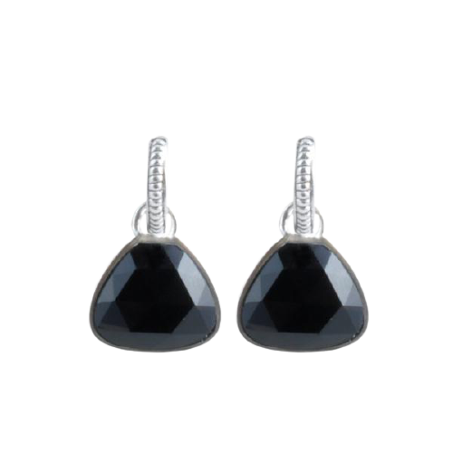 Barse Half Hoop Faceted Onyx Charm Earring