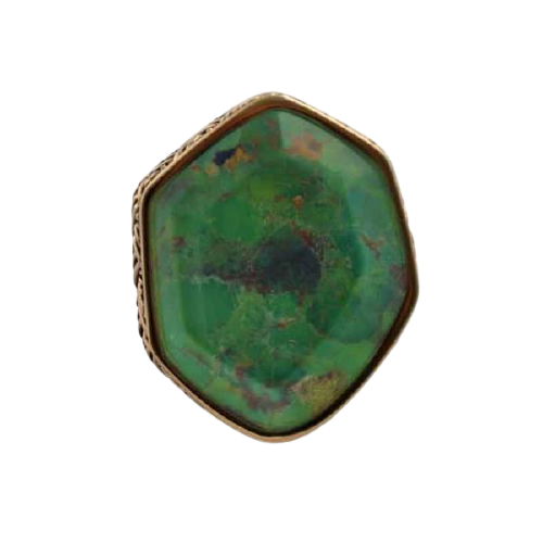 Barse Hammered Bronze Statement Ring - Lime Green Agate