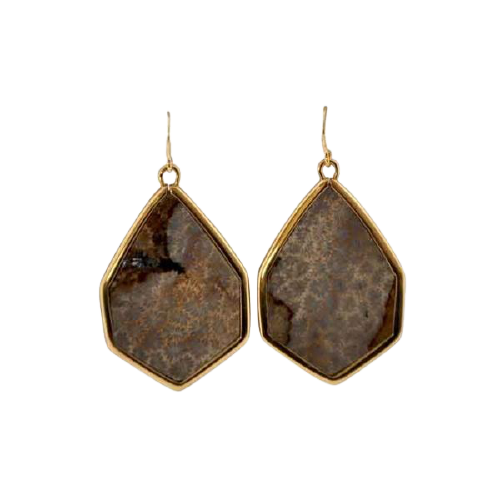 Barse Hexagonal Statement Earring-Fossilized Coral