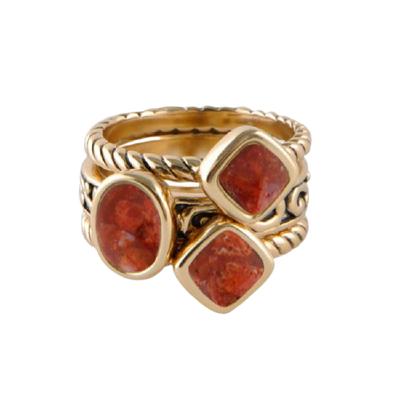 Barse Multi-Shape Orange Sponge Coral Trio Ring