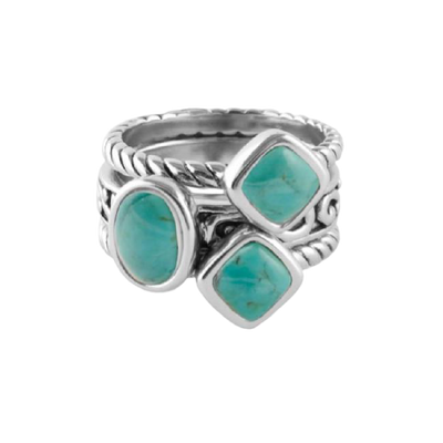 Barse Multi-Shape Turquoise Trio Ring Silver
