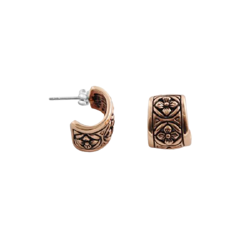 Barse Petite Floral Hoop Earring-Copper
