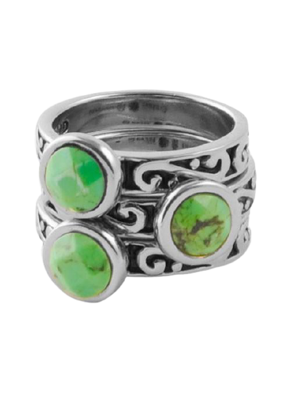 Barse Round Lime Turquoise Triple Ring Silver
