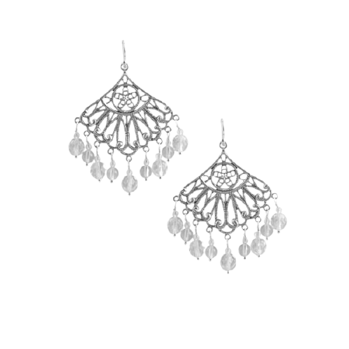 Barse Silver Overlay Crystal Fan Earring