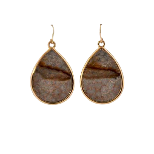 Barse Teardrop Statement Earring-Fossilized Coral