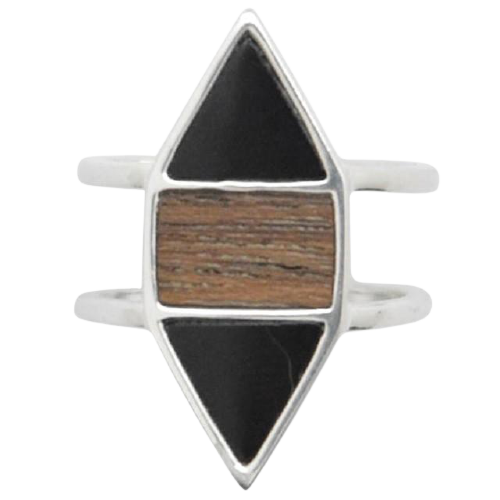 Barse Wood and Onyx Silver Ring