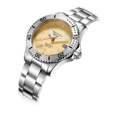 Aquatico Dolphin 39mm Automatic Dive Watch Bright Yellow