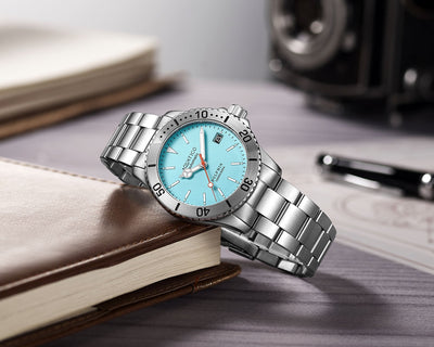Aquatico Dolphin 39mm Automatic Dive Watch Bright Blue