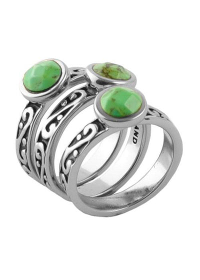 Barse Round Lime Turquoise Triple Ring Silver