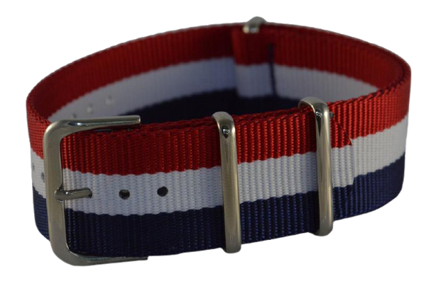 Nylon bandje rood, wit en navy Premium