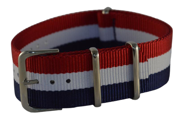 Nylon bandje rood, wit en navy Premium