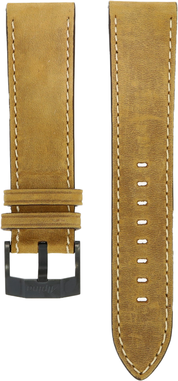 Alpina Light Brown Leather Strap 22mm DLC Clasp