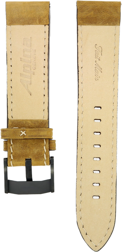 Alpina Light Brown Leather Strap 22mm DLC Clasp
