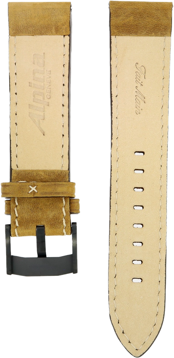 Alpina Light Brown Leather Strap 22mm DLC Clasp
