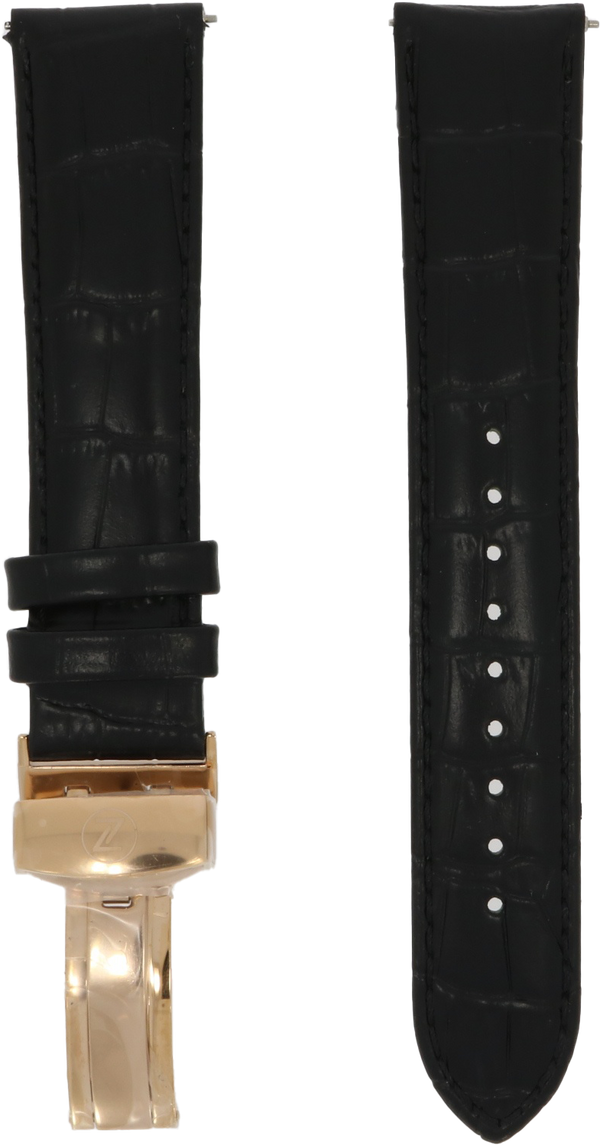Zelos Black Leather Strap 20mm RGP Deployant Clasp