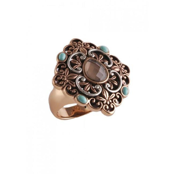 Barse Curlicue Turquoise and Smoky Quartz Ring