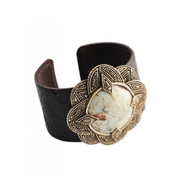 Barse African Opal and Bronze Leather Cuff Bracelet