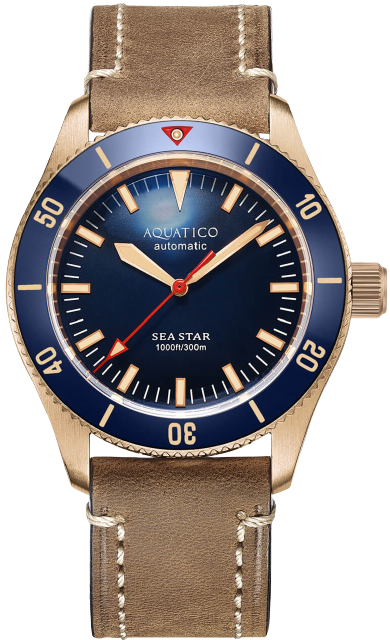 Aquatico Bronze Sea Star Blue Ceramic Bezel No Date