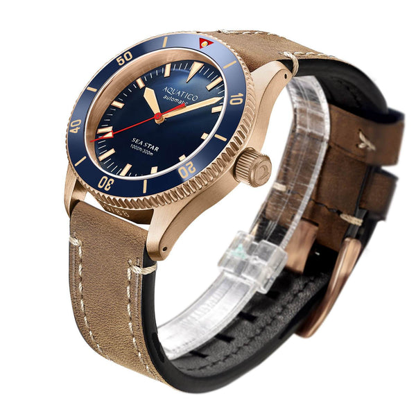 Aquatico Bronze Sea Star Blue Ceramic Bezel No Date