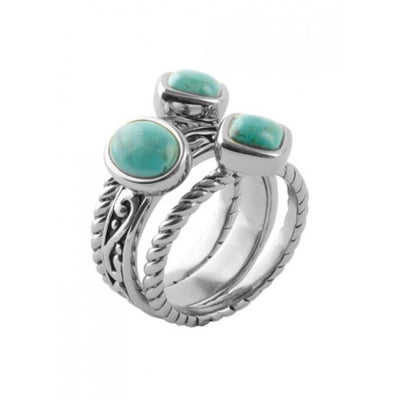 Barse Multi-Shape Turquoise Trio Ring Silver